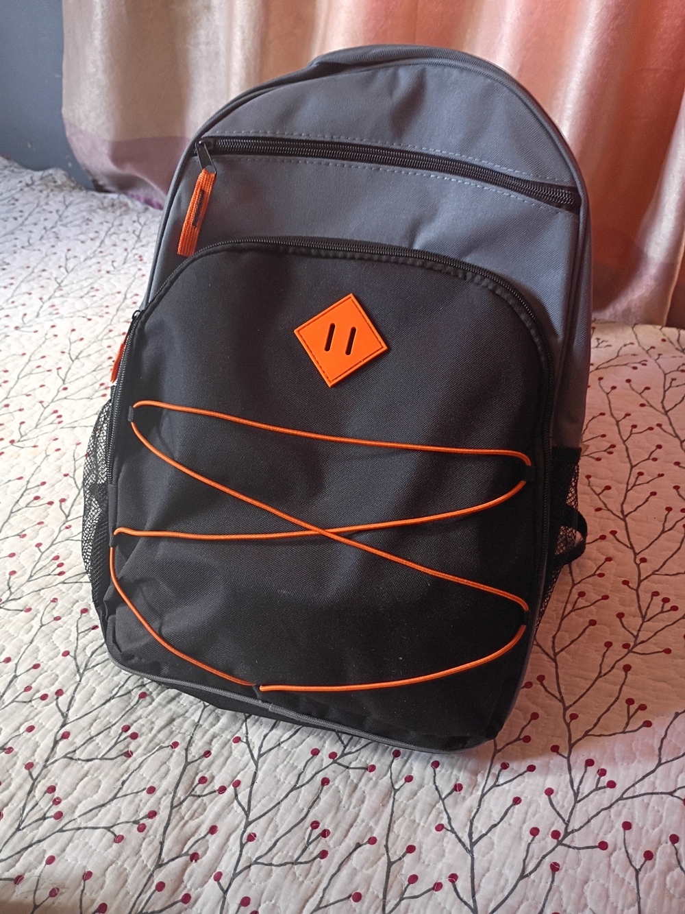 Black & Gray Backpack with Orange Trim - Unbranded